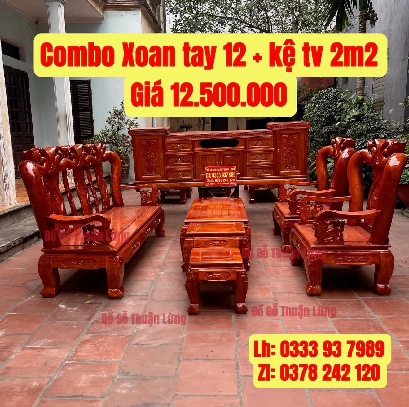 Combo Xoan tay 12 + kệ tivi 2m2