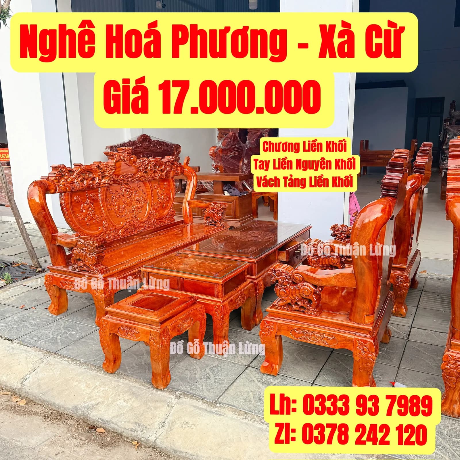 Nghê hóa phượng Xà cừ liền khối