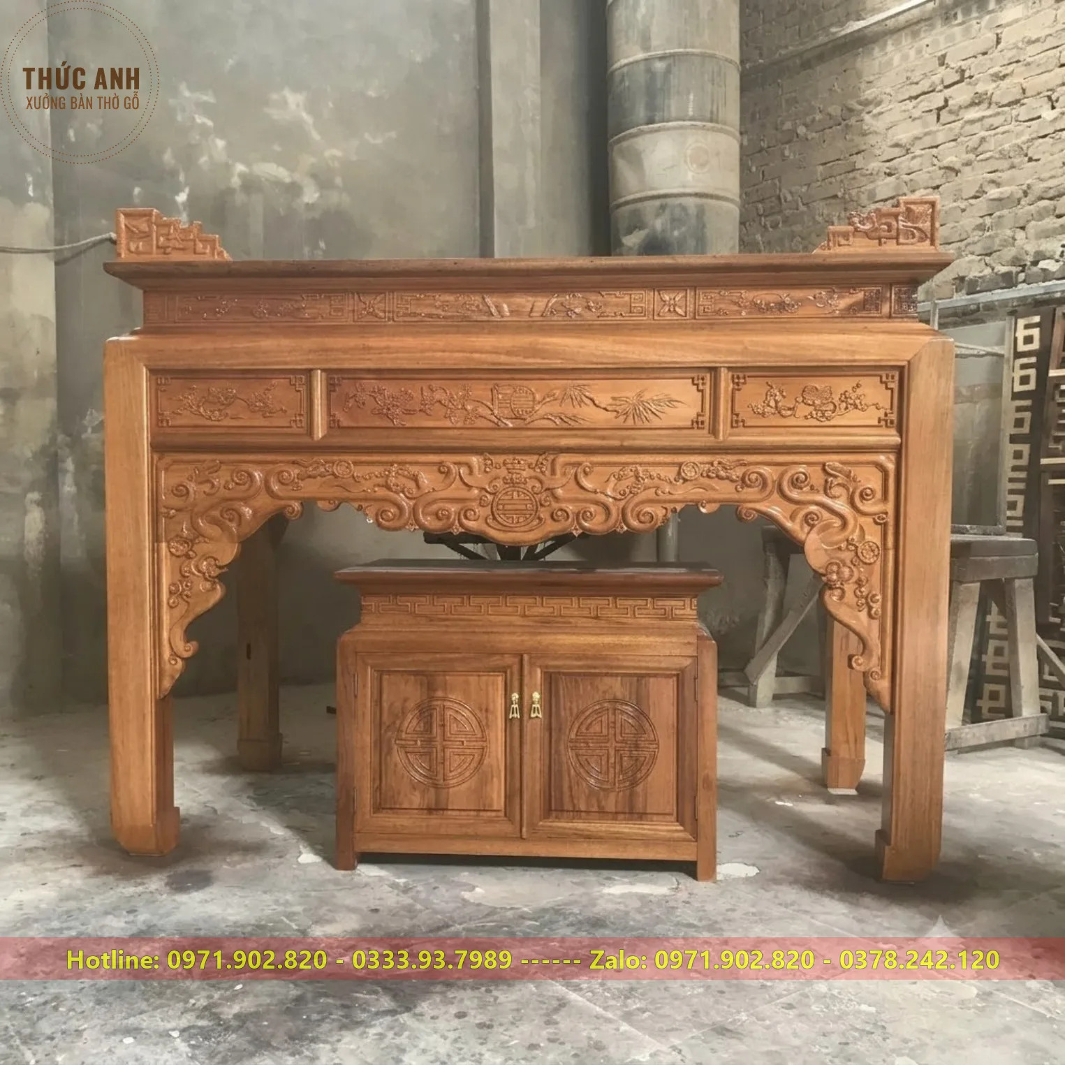 Cặp bàn thờ + tủ cơm gỗ gụ nam phi — ảnh 1/2