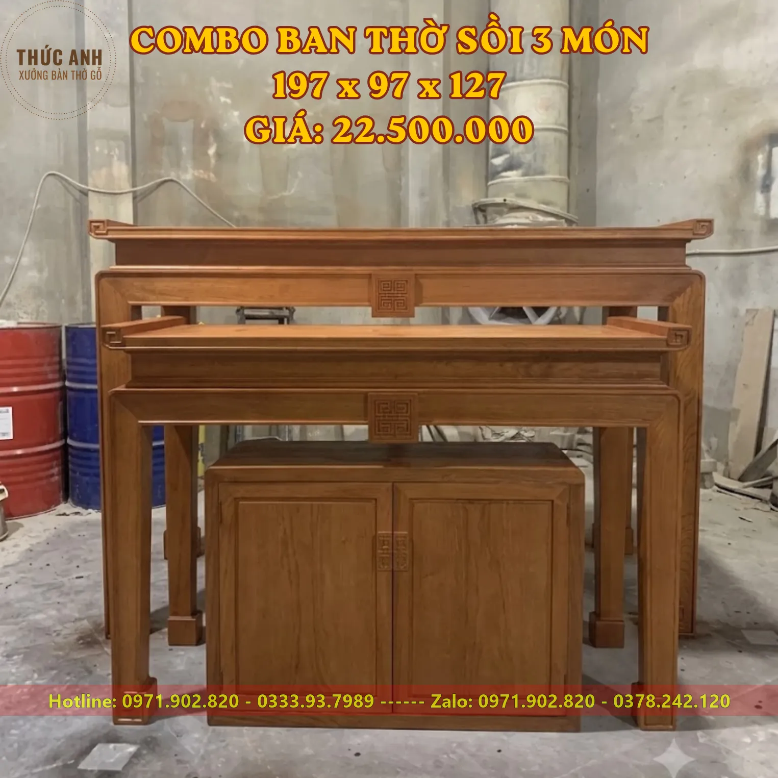 Combo bàn thờ 3 món gỗ sồi