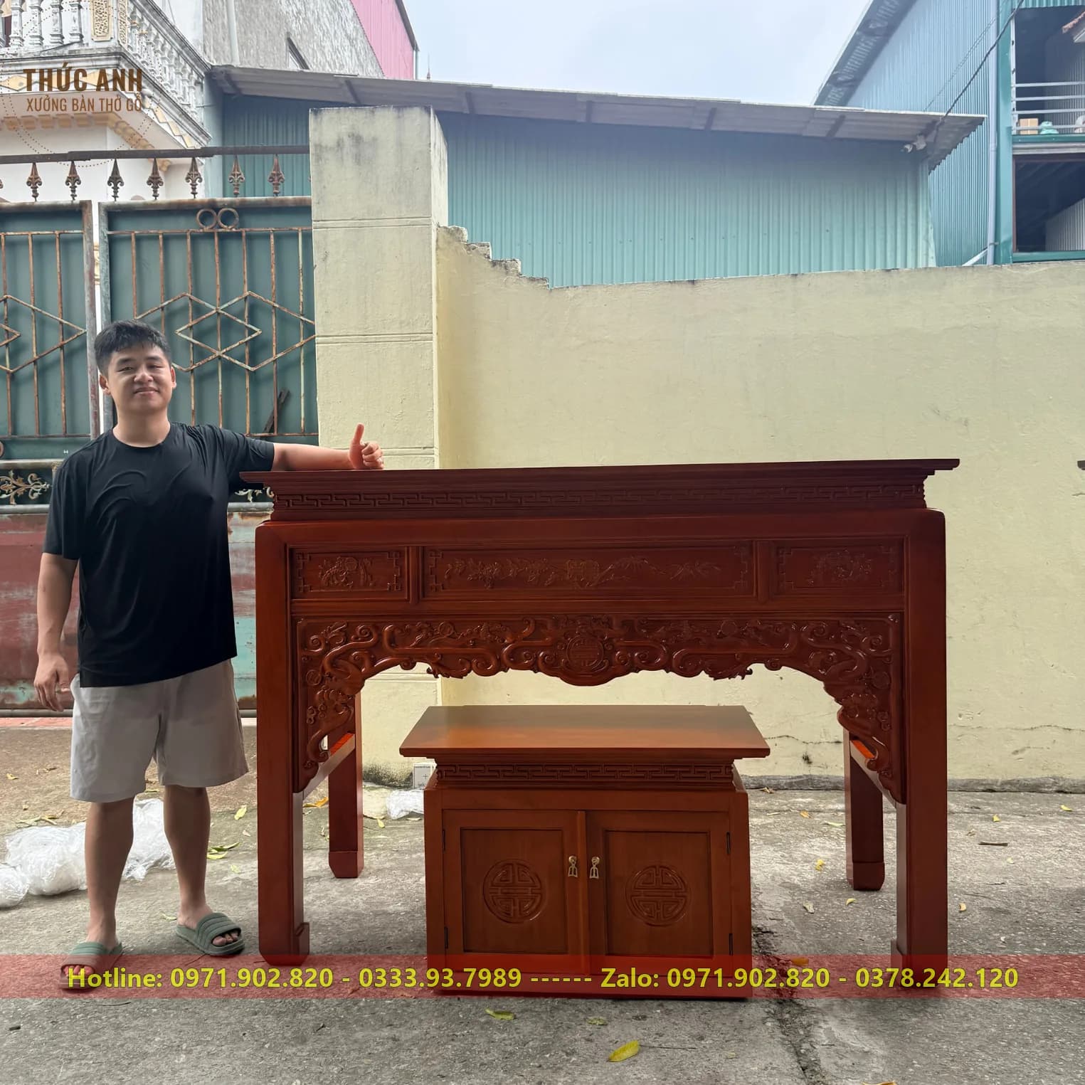 Cặp bàn thờ + tủ cơm gỗ thông