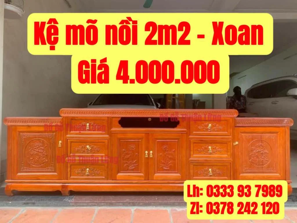 Kệ tivi mõ nồi 2m2 gỗ xoan